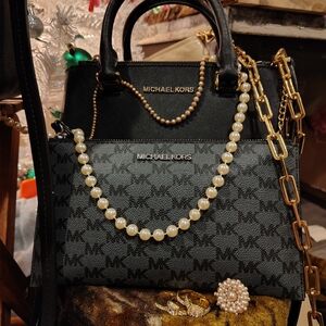 Michael Kors Monogram Blue/Black/Silver Clutch Purse